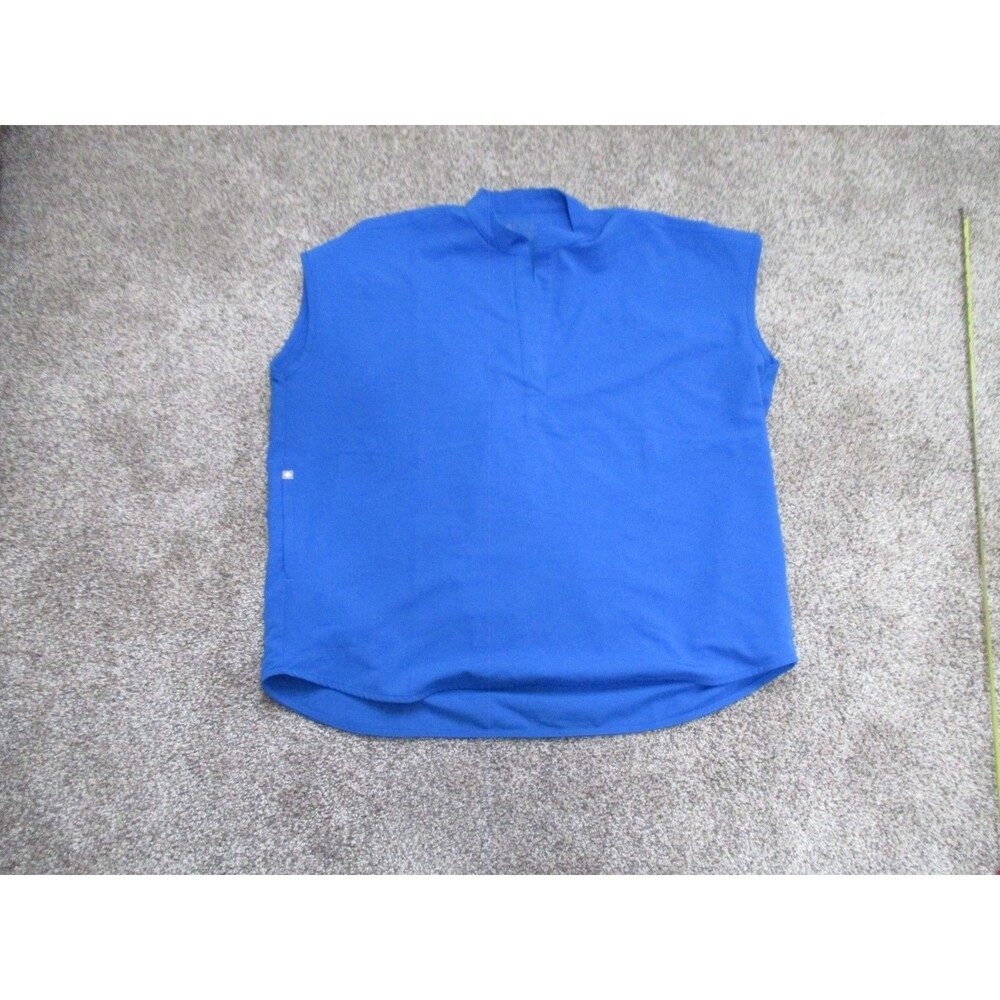 FIGS Technical Collection Scrub Top L Blue Sleeveless Solid Polyester Blend